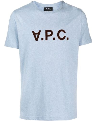 A.P.C. T-Shirt mit geflocktem Logo - Blau
