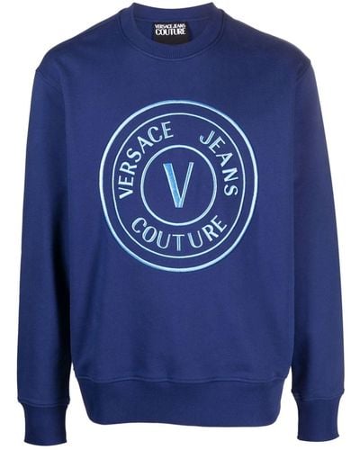 Versace Jeans Couture Sweater Met Geborduurd Logo - Blauw