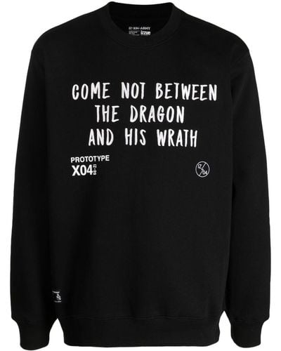 Izzue Slogan-embroidered Crew-neck Sweatshirt - Black