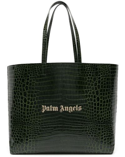 Palm Angels Logo-appliqué Leather Tote Bag - Black