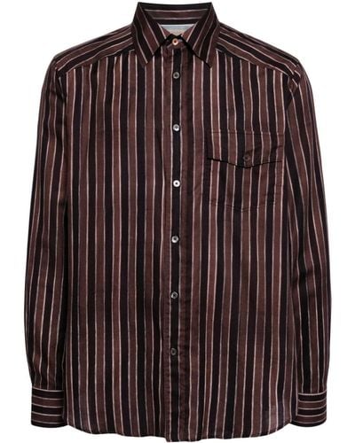 Paul Smith Painted Stripe-print Organic Cotton Shirt - Brown