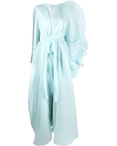 Gaby Charbachy Puff-sleeve Pleated Gown - Blue