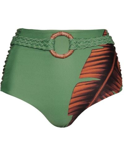 Johanna Ortiz Cumbi Leaf-print Bikini Bottoms - Green