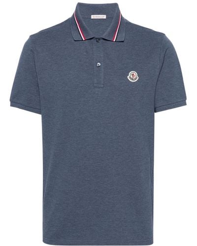 Moncler Logo-patch Piqué Polo Shirt - Blue