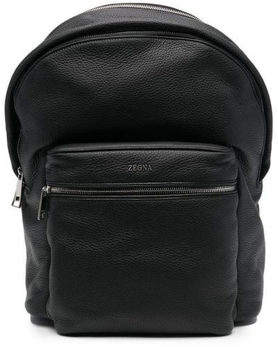 Zegna Logo-plaque Leather Backpack - Black