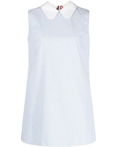Thom Browne Striped Cotton-seersucker Minidress - White