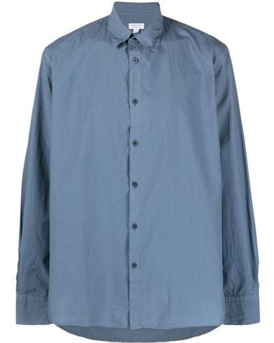 Sunspel Plain Cotton Shirt - Blue