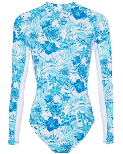 Vilebrequin Langärmeliger Badeanzug mit tropischem Print - Blau