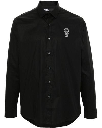 Karl Lagerfeld Logo-appliqué Poplin Shirt - Black