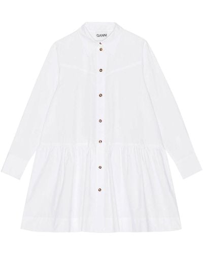 Ganni ポインテッドカラー シャツドレス - ホワイト