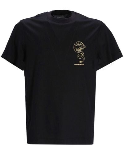 Emporio Armani ドラゴン Tシャツ - ブラック