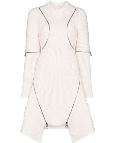 Alexander McQueen Zip-detailing Knitted Dress - Natural