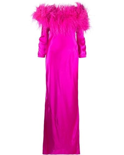 Cult Gaia Bardot-neckline Feather-detail Gown - Pink
