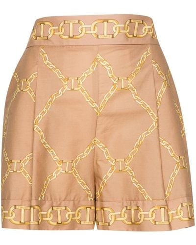 Twin Set Chain-link Print Tailored Shorts - Natural