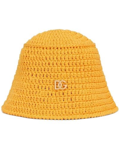 Dolce & Gabbana Logo-plaque Crochet Bucket Hat - Yellow