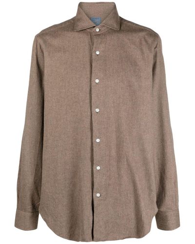 Barba Napoli Spread-collar Cotton Shirt - Brown
