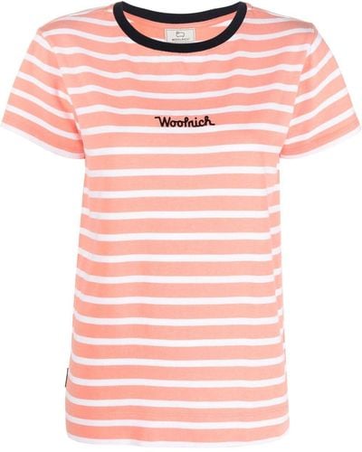 Woolrich Logo-embroidered Striped T-shirt - Pink