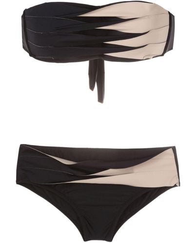 Amir Slama Pleated Two-tone Bikini Set - Black