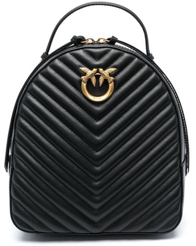 Pinko Love One Quilted Leather Backpack - Black