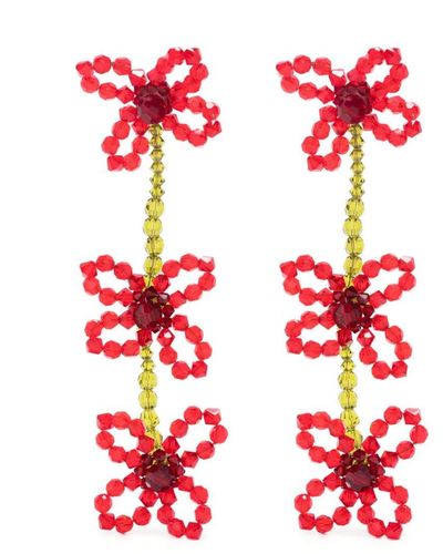 Simone Rocha Boucles d'oreilles pendantes à fleurs - Rouge