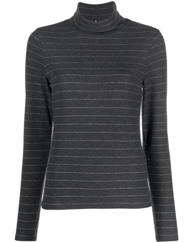 Tommy Hilfiger Metallic-stripe Roll-neck Sweater - Black