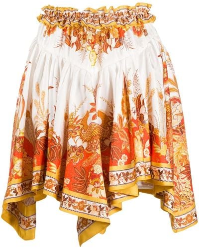 Zimmermann Falda con motivo floral y pliegues - Naranja