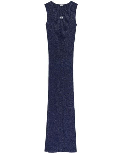 Loewe Anagram-embroidered Ribbed Maxi Dress - Blue