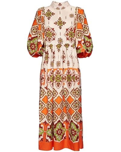 La DoubleJ Midi-jurk Met Grafische Print - Oranje