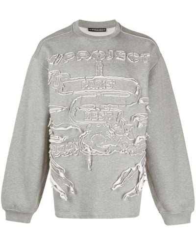 Y. Project Paris' Best Distressed Cotton Sweatshirt - Grey