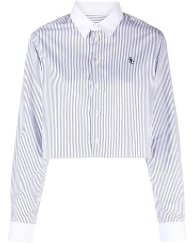 Sporty & Rich Striped Cotton Cropped Shirt - Blue
