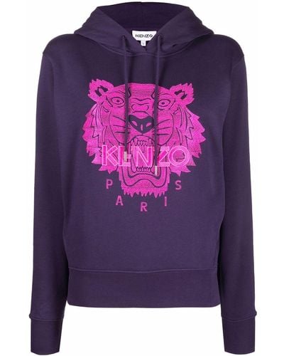 KENZO Embroidered Tiger Motif Hoodie - Purple