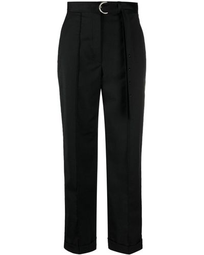 BELTED TAPERED PANTS - Black