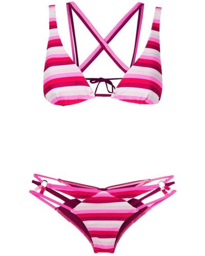 Amir Slama Stripe-print Strappy Bikini - Pink