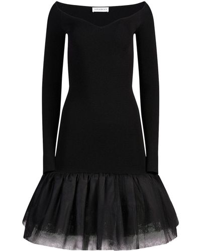 Nina Ricci Sweetheart-neck Tulle-panel Dress - Black