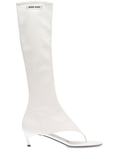 Miu Miu Stretch-nappa-leather Thong Boots - White