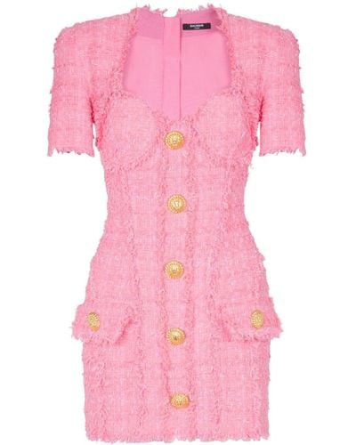 Balmain Button-embellished tweed minidress - Pink