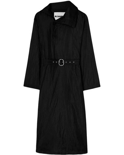 Jil Sander Funnel-collar Belted Silk-nylon Dress - Black