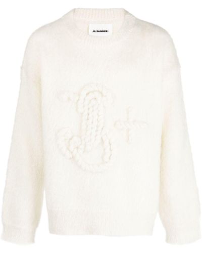 Jil Sander Monogram-embroidered Mohair-blend Sweater - White