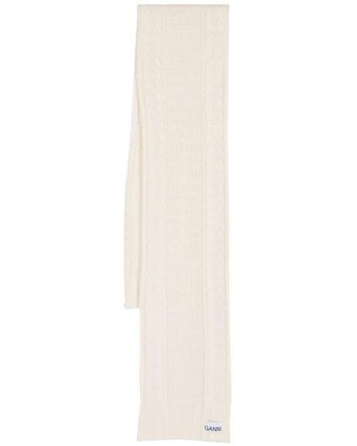 Ganni Cable-knit Rectangle Scarf - White
