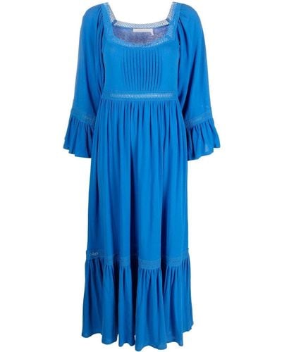 See By Chloé Embroidered Cotton Midi Dress - Blue
