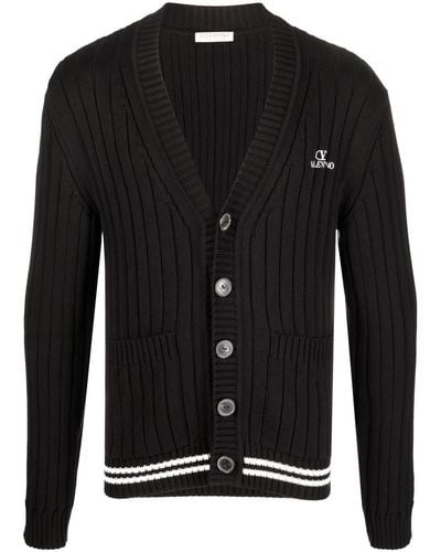 Valentino Garavani Ribbed-knit V-neck Cardigan - Black