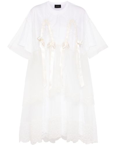 Simone Rocha Bow-embellished Tulle-overlay Dress - White