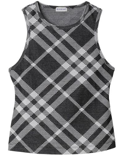 Burberry Chequered Cotton Top - Grey