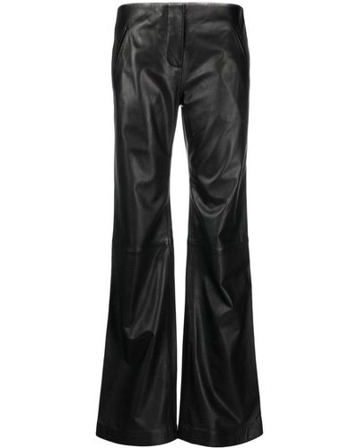 Alberta Ferretti Leather Straight-leg Pants - Black