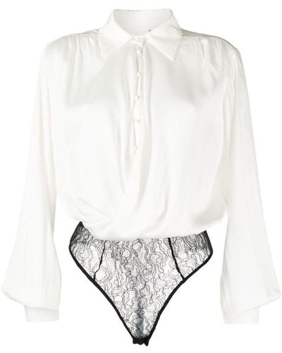 Kiki de Montparnasse Silk And Lace Crossover Bodysuit - White