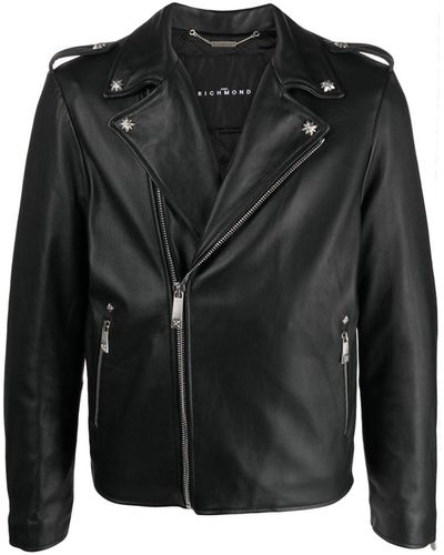 John Richmond Mililo Leather Biker Jacket - Black