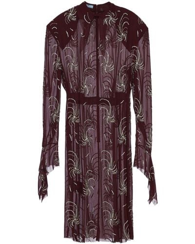 Prada Embroidered Georgette Dress - Purple