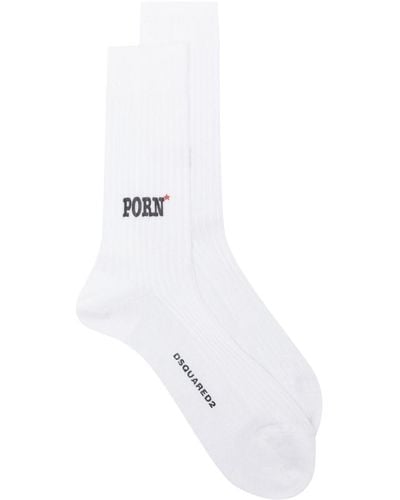 DSquared² Ribbed Cotton Crew Socks - White