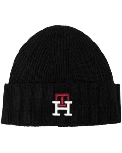 Tommy Hilfiger Embroidered Logo Beanie Hat - Black
