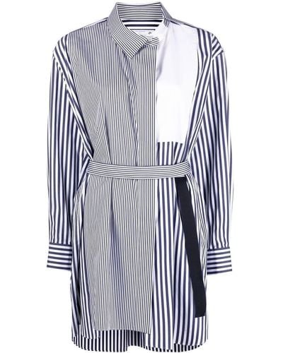 Sacai Striped Side-tie Shirt Dress - Blue